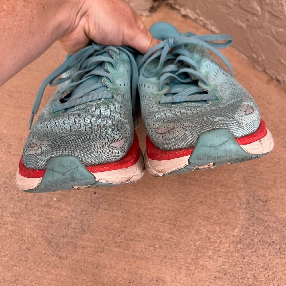 HOKA CLIFTON 8 Aqua Blue Orange Women’s 9.5 D Sneaker Running Shoe Comfy - Picture 7 of 11
